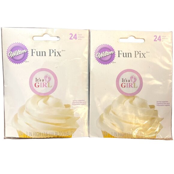 48~Wilton  "It's a Girl"- Cupcake Toppers Picks ( 2 X 24 Picks) - Picture 1 of 7